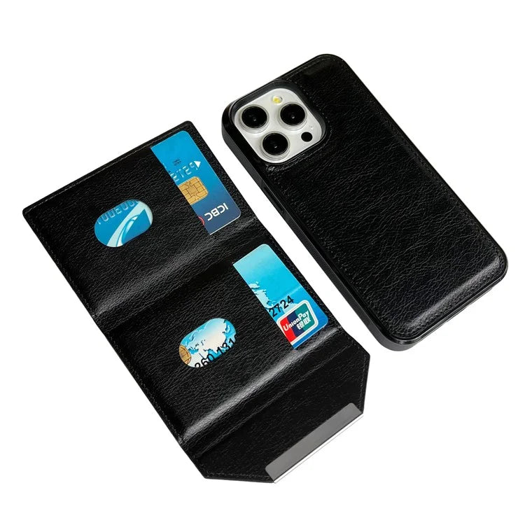 For iPhone 16 Pro Case Card Bag Kickstand TPU+PU Phone Cover