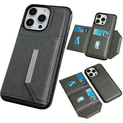 For iPhone 16 Pro Case Card Bag Kickstand TPU+PU Phone Cover