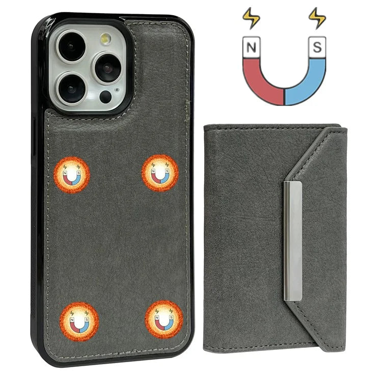 For iPhone 16 Pro Case Card Bag Kickstand TPU+PU Phone Cover
