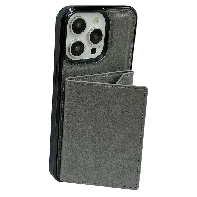 For iPhone 16 Pro Case Card Bag Kickstand TPU+PU Phone Cover