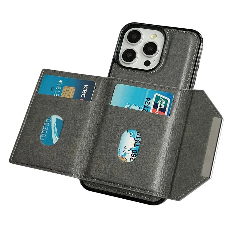 For iPhone 16 Pro Case Card Bag Kickstand TPU+PU Phone Cover