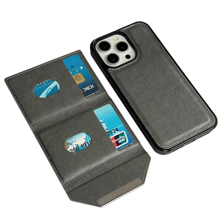 For iPhone 16 Pro Case Card Bag Kickstand TPU+PU Phone Cover