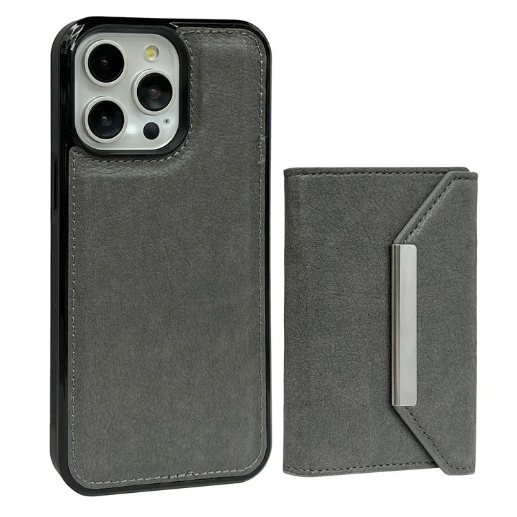 For iPhone 16 Pro Case Card Bag Kickstand TPU+PU Phone Cover