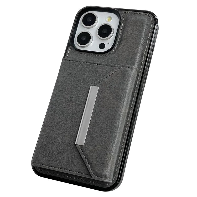For iPhone 16 Pro Case Card Bag Kickstand TPU+PU Phone Cover