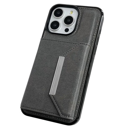 For iPhone 16 Pro Case Card Bag Kickstand TPU+PU Phone Cover