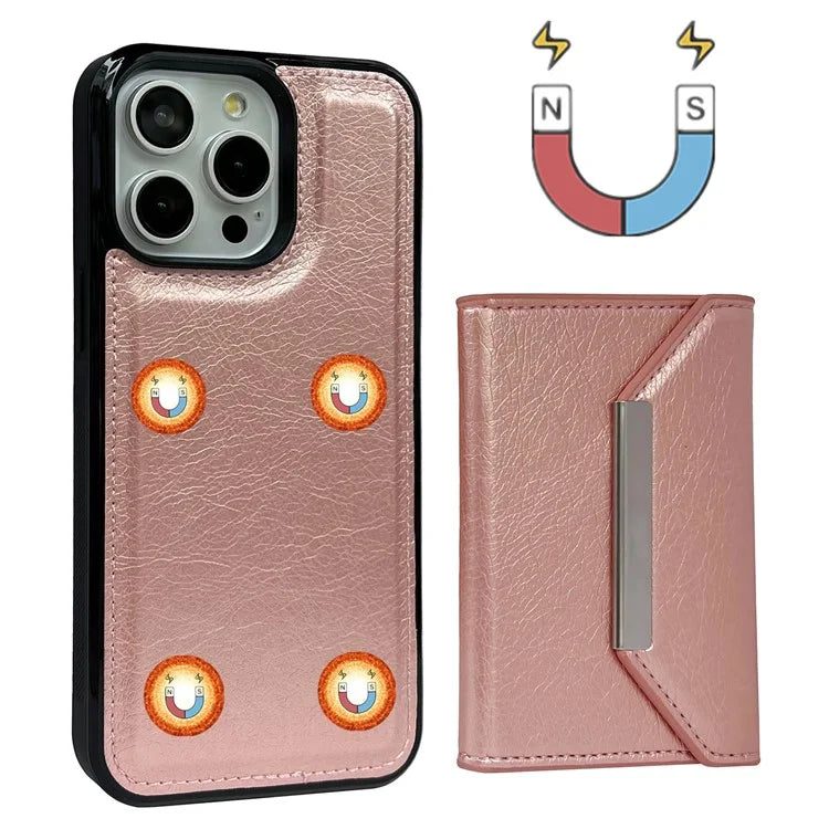 For iPhone 16 Pro Case Card Bag Kickstand TPU+PU Phone Cover
