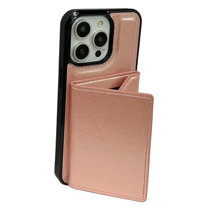 For iPhone 16 Pro Case Card Bag Kickstand TPU+PU Phone Cover