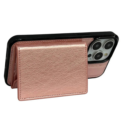 For iPhone 16 Pro Case Card Bag Kickstand TPU+PU Phone Cover