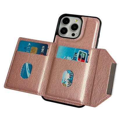 For iPhone 16 Pro Case Card Bag Kickstand TPU+PU Phone Cover