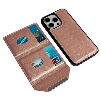 For iPhone 16 Pro Case Card Bag Kickstand TPU+PU Phone Cover