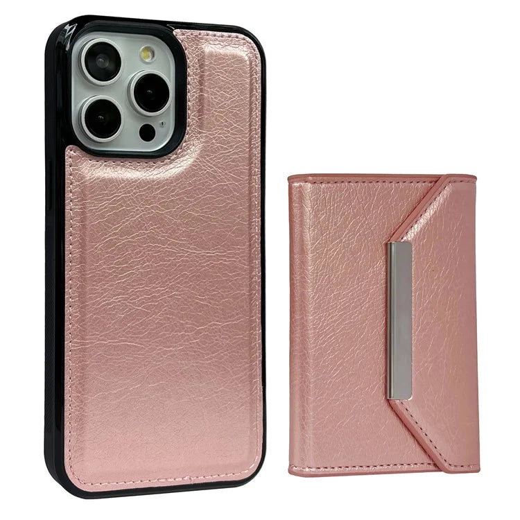 For iPhone 16 Pro Case Card Bag Kickstand TPU+PU Phone Cover