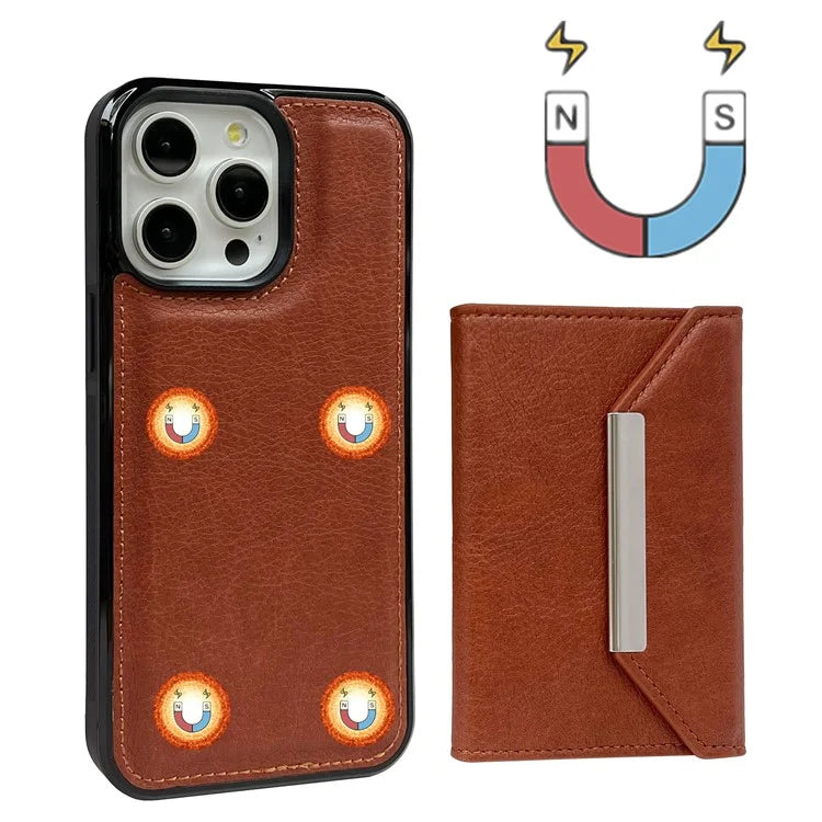 For iPhone 16 Pro Case Card Bag Kickstand TPU+PU Phone Cover