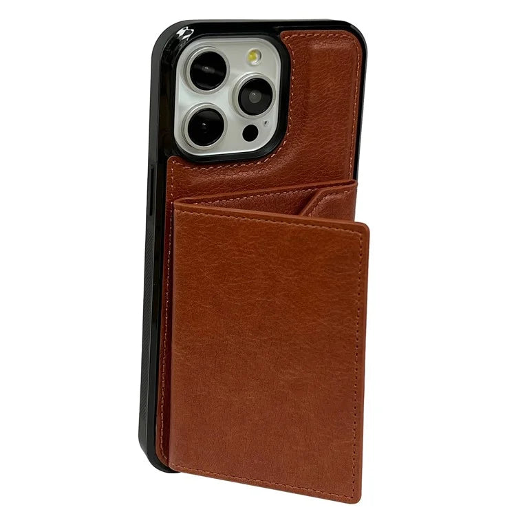 For iPhone 16 Pro Case Card Bag Kickstand TPU+PU Phone Cover
