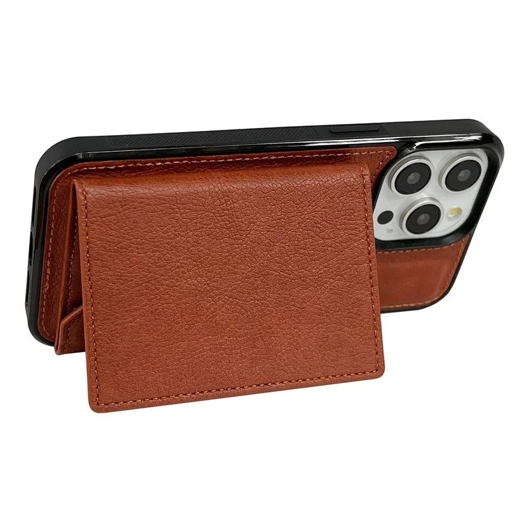 For iPhone 16 Pro Case Card Bag Kickstand TPU+PU Phone Cover