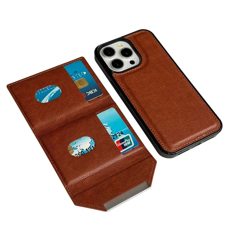 For iPhone 16 Pro Case Card Bag Kickstand TPU+PU Phone Cover