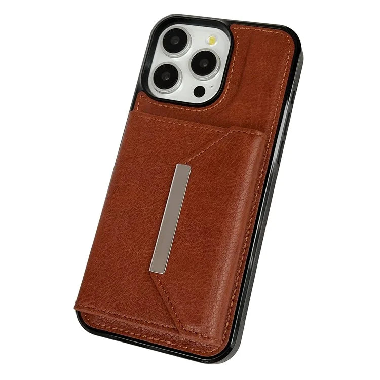 For iPhone 16 Pro Case Card Bag Kickstand TPU+PU Phone Cover