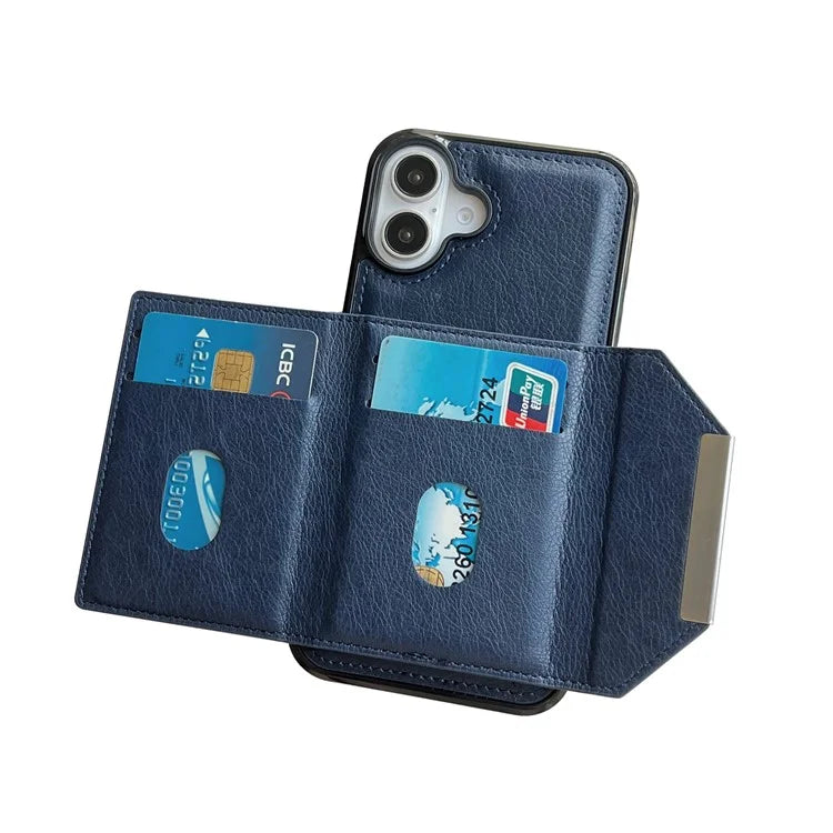 For iPhone 16 Plus Case Card Bag Kickstand TPU+PU Phone Cover
