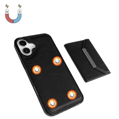 For iPhone 16 Plus Case Card Bag Kickstand TPU+PU Phone Cover