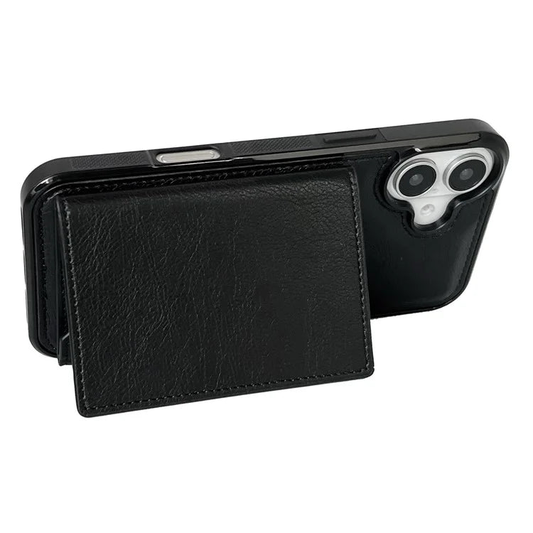 For iPhone 16 Plus Case Card Bag Kickstand TPU+PU Phone Cover