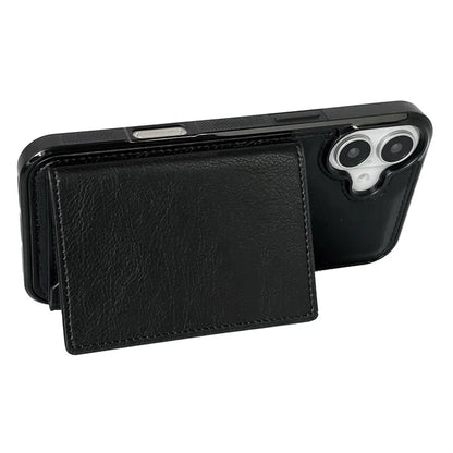 For iPhone 16 Plus Case Card Bag Kickstand TPU+PU Phone Cover