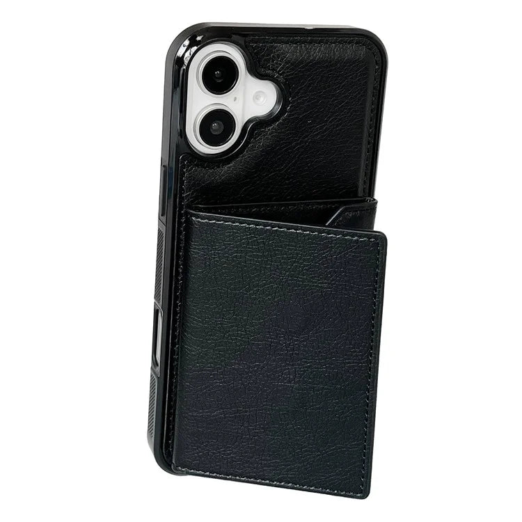 For iPhone 16 Plus Case Card Bag Kickstand TPU+PU Phone Cover