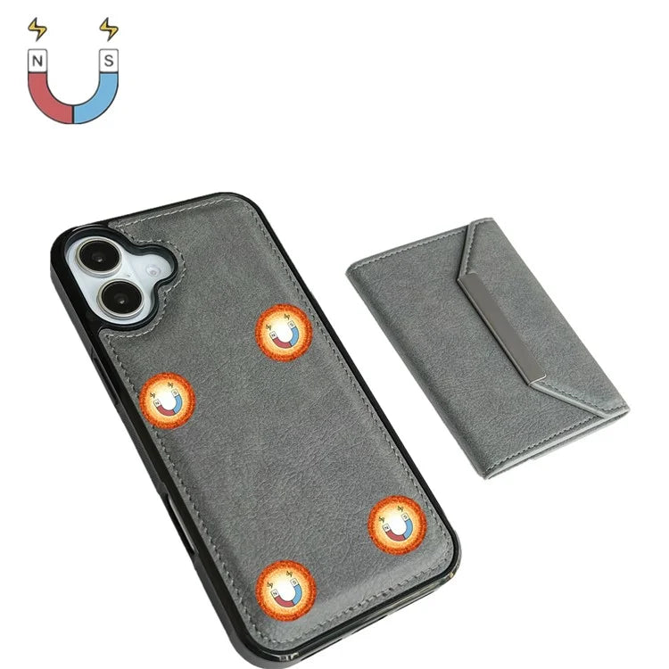 For iPhone 16 Plus Case Card Bag Kickstand TPU+PU Phone Cover
