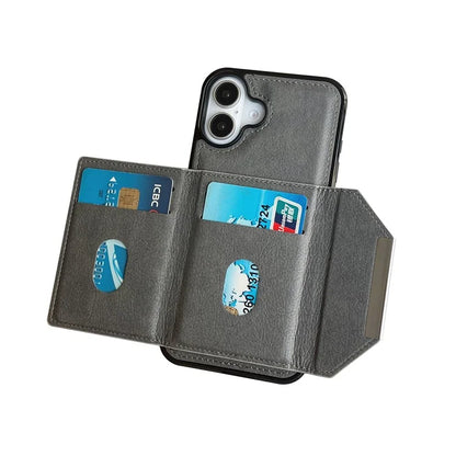 For iPhone 16 Plus Case Card Bag Kickstand TPU+PU Phone Cover