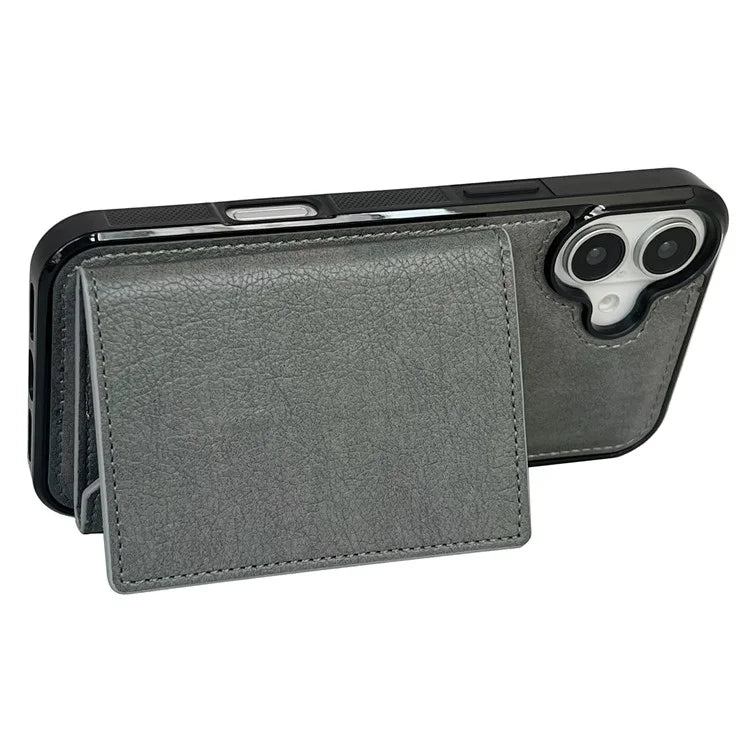 For iPhone 16 Plus Case Card Bag Kickstand TPU+PU Phone Cover