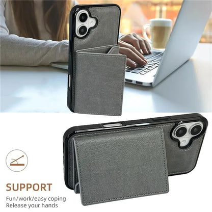 For iPhone 16 Plus Case Card Bag Kickstand TPU+PU Phone Cover