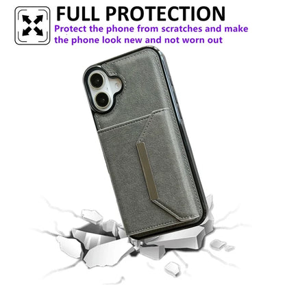 For iPhone 16 Plus Case Card Bag Kickstand TPU+PU Phone Cover