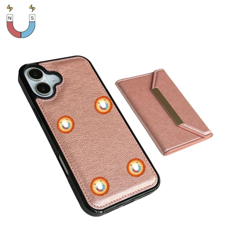 For iPhone 16 Plus Case Card Bag Kickstand TPU+PU Phone Cover