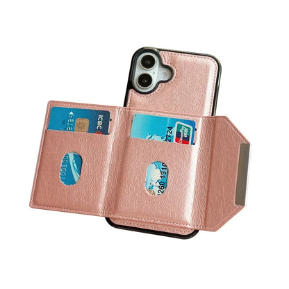 For iPhone 16 Plus Case Card Bag Kickstand TPU+PU Phone Cover