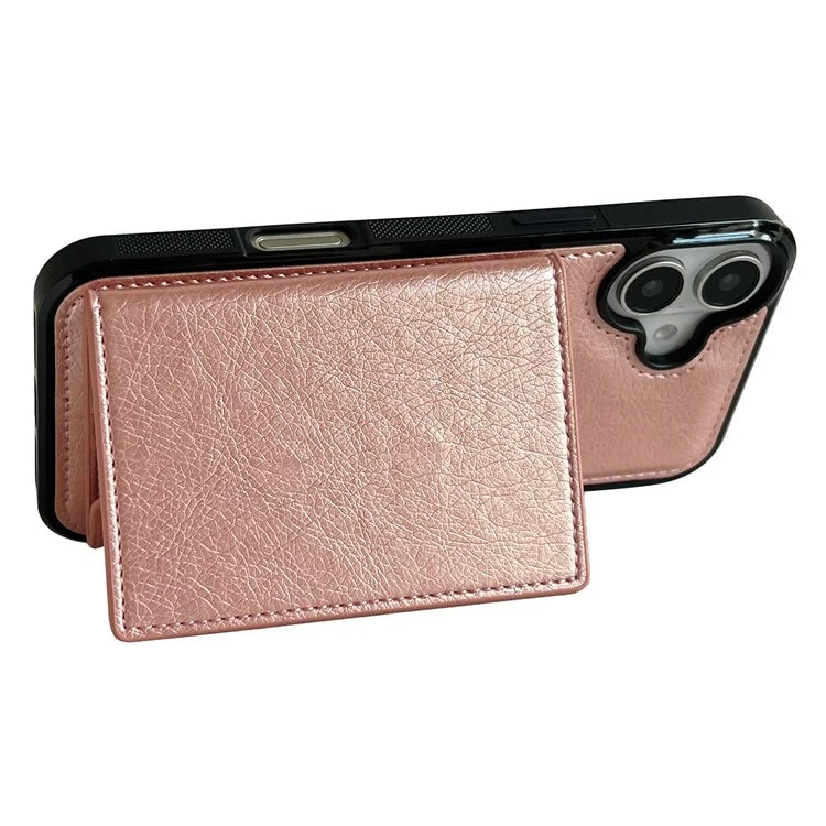 For iPhone 16 Plus Case Card Bag Kickstand TPU+PU Phone Cover