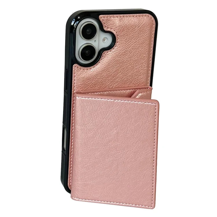 For iPhone 16 Plus Case Card Bag Kickstand TPU+PU Phone Cover