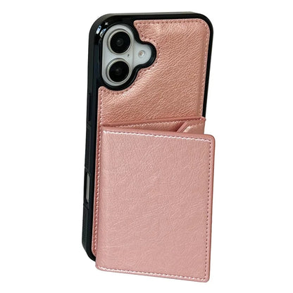 For iPhone 16 Plus Case Card Bag Kickstand TPU+PU Phone Cover