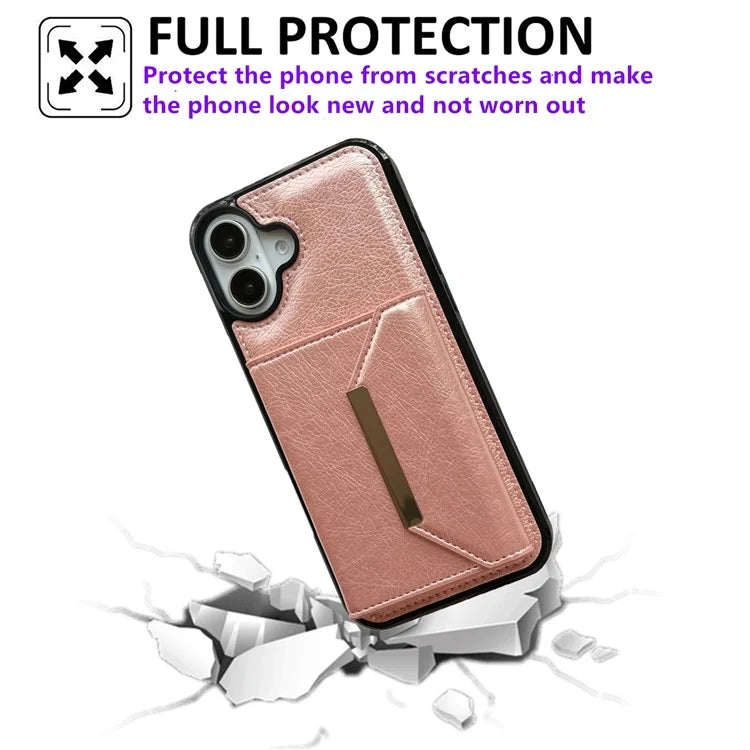 For iPhone 16 Plus Case Card Bag Kickstand TPU+PU Phone Cover