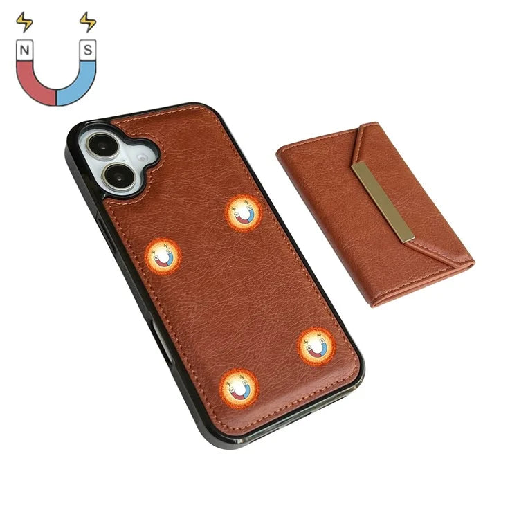 For iPhone 16 Plus Case Card Bag Kickstand TPU+PU Phone Cover