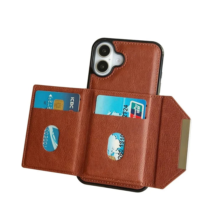 For iPhone 16 Plus Case Card Bag Kickstand TPU+PU Phone Cover