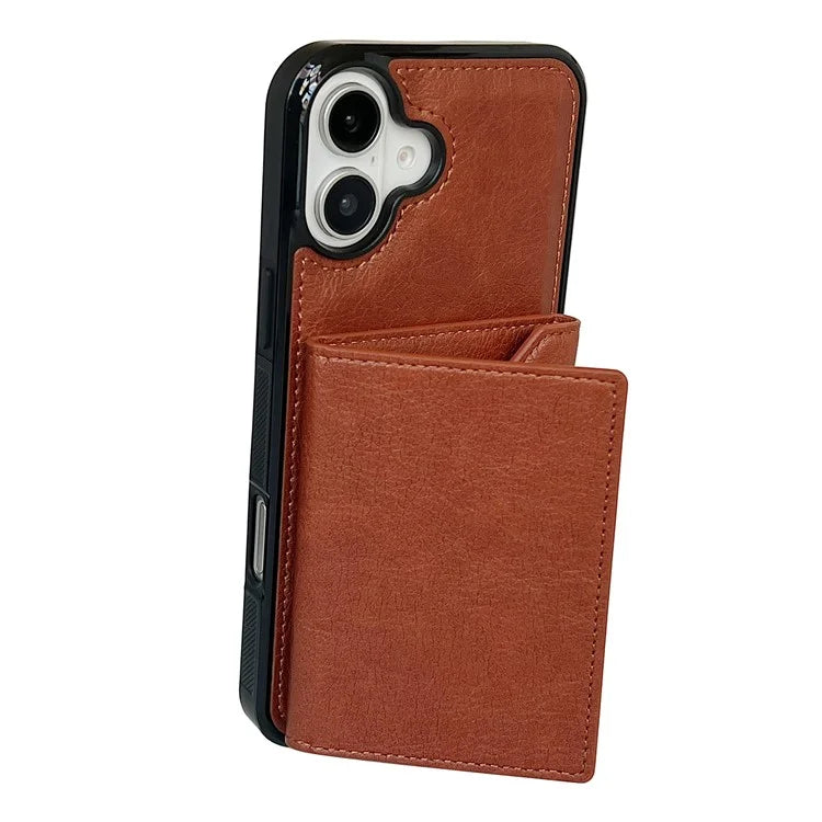 For iPhone 16 Plus Case Card Bag Kickstand TPU+PU Phone Cover