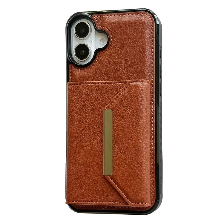 For iPhone 16 Plus Case Card Bag Kickstand TPU+PU Phone Cover