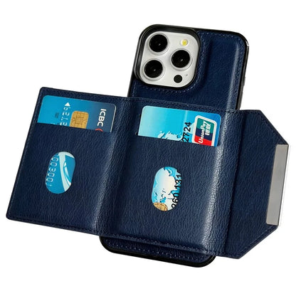 For iPhone 16 Pro Max Case Card Bag Kickstand TPU+PU Phone Cover