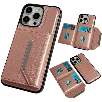For iPhone 16 Pro Max Case Card Bag Kickstand TPU+PU Phone Cover