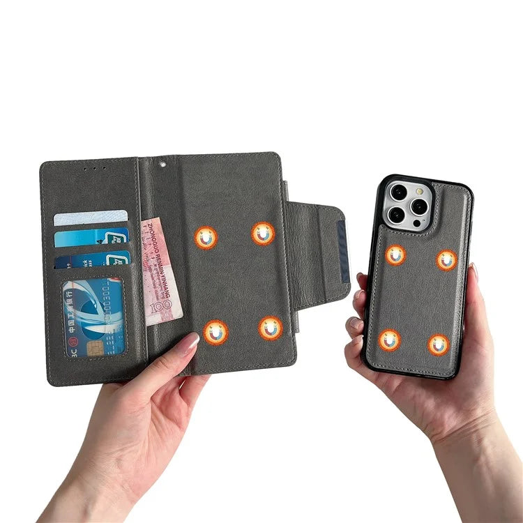 For iPhone 16 Pro Max Case Detachable 2-in-1 Magnetic Closure PU Leather Wallet Phone Case