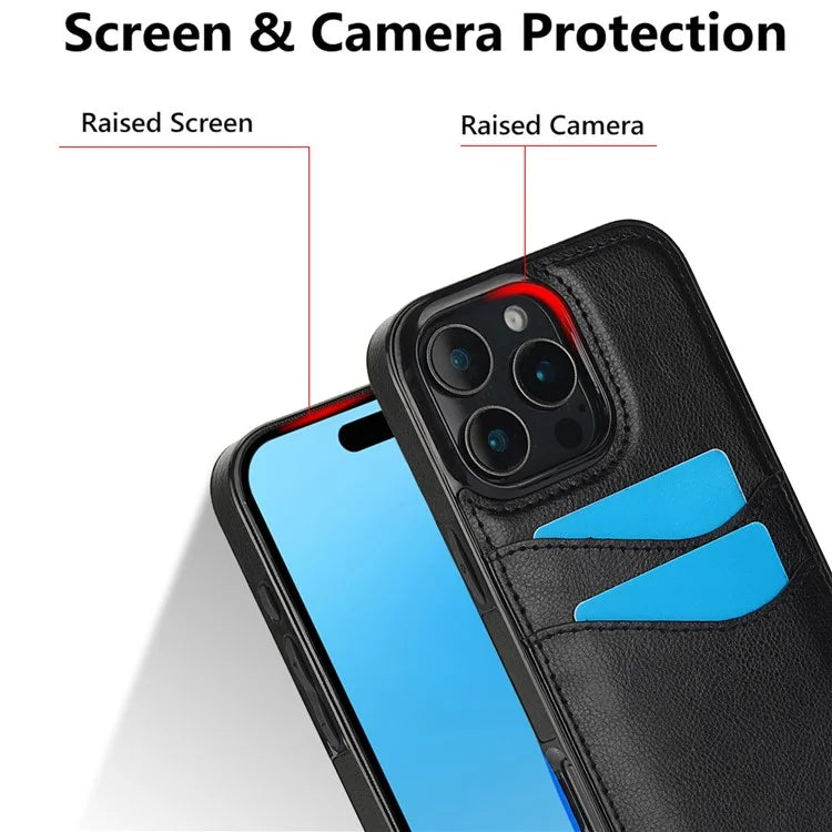 For iPhone 16 Pro Max Case Card Slot Slim-Fit PU+TPU Mobile Cover