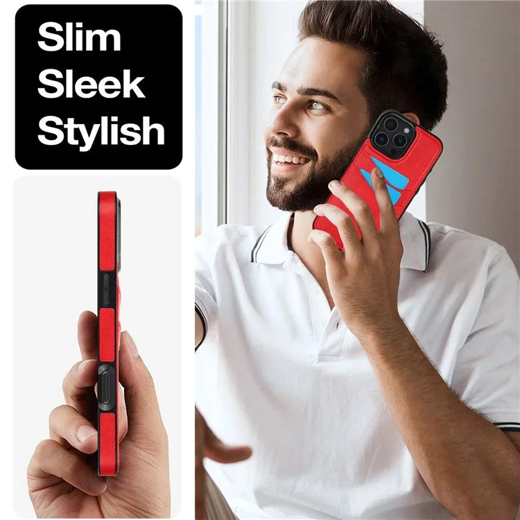 For iPhone 16 Pro Max Case Card Slot Slim-Fit PU+TPU Mobile Cover