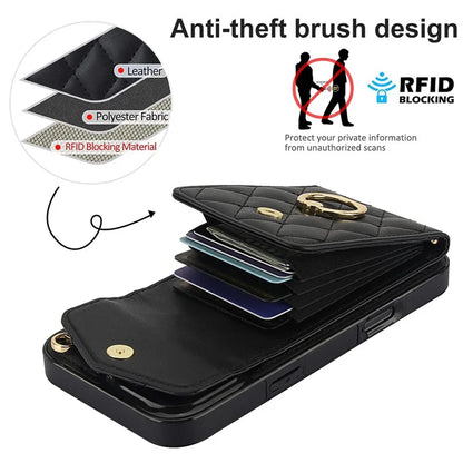 For iPhone 16 Pro Max Case Card Bag Leather+TPU Crossbody Phone Cover with Ring Kickstand