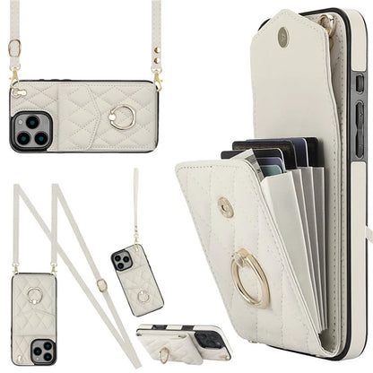 For iPhone 16 Pro Max Case Card Bag Leather+TPU Crossbody Phone Cover with Ring Kickstand