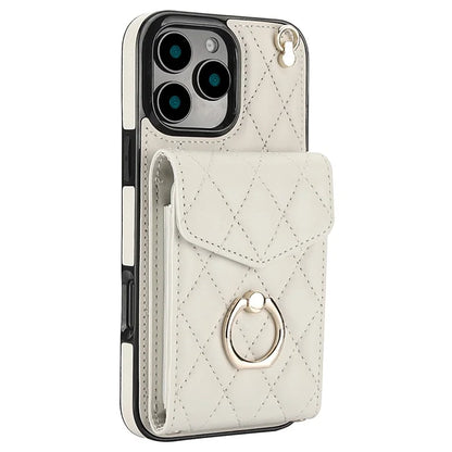 For iPhone 16 Pro Max Case Card Bag Leather+TPU Crossbody Phone Cover with Ring Kickstand