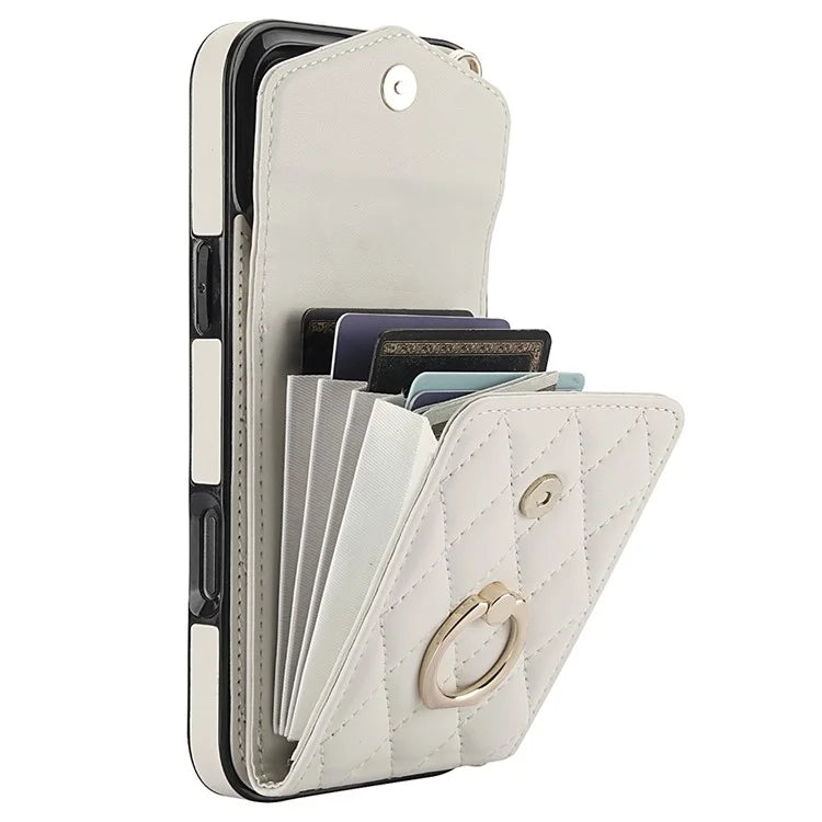 For iPhone 16 Pro Max Case Card Bag Leather+TPU Crossbody Phone Cover with Ring Kickstand