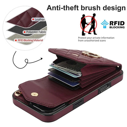 For iPhone 16 Pro Max Case Card Bag Leather+TPU Crossbody Phone Cover with Ring Kickstand